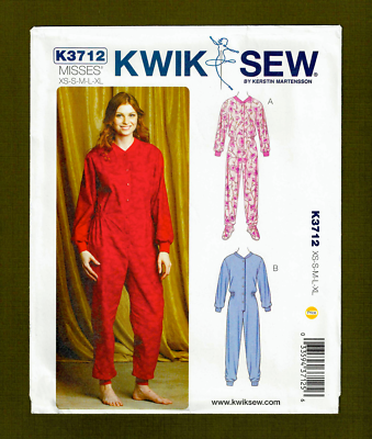 Misses One Piece Pajamas Sewing Pattern Optional Feet Size XS XL