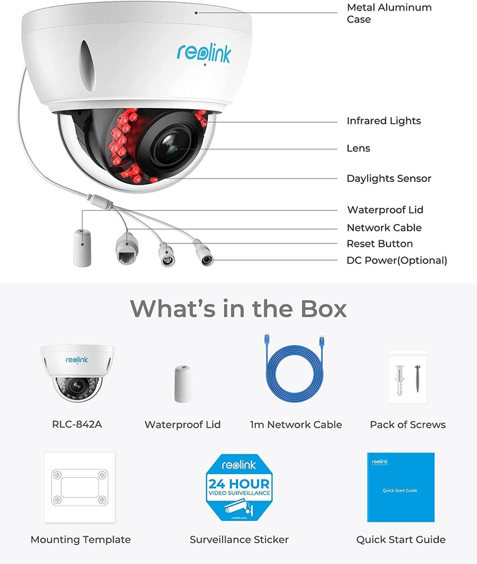 REOLINK 4K Poe Home Security Camera, 4K Dome IP Camera with 105&deg; Fov, 2.8Mm Lens