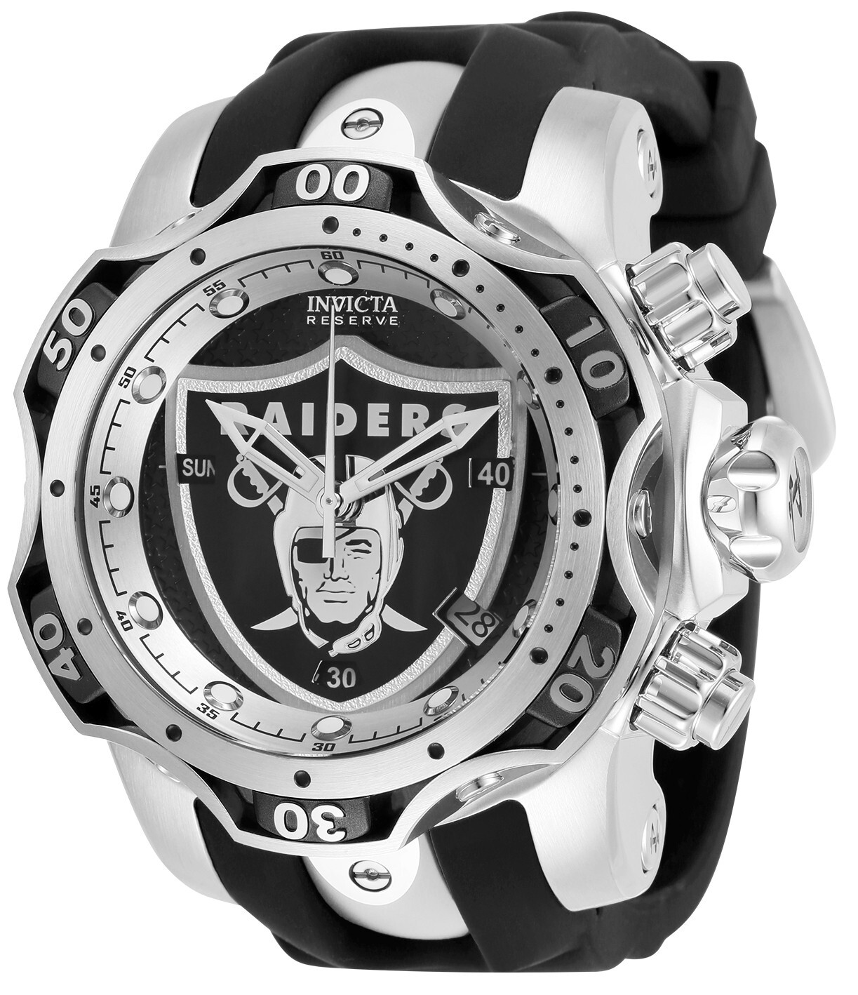 Pre-owned Invicta 33083 Venom Nfl Las Vegas Raiders Swiss Chronograph Watch 52.5mm