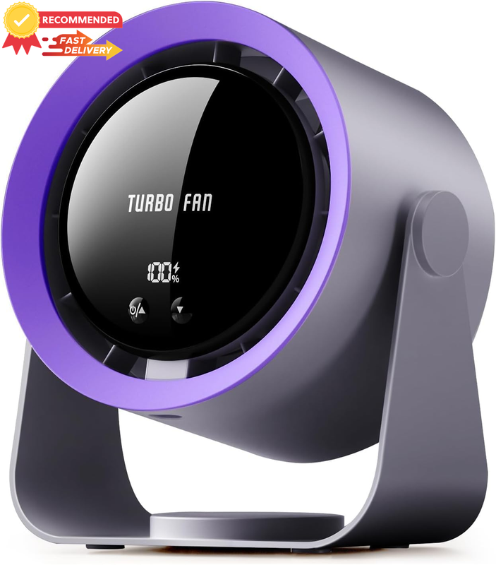 USB Desk Fan with LED Display, 100 Speeds, 90° Tilt, Battery Operated, Grey