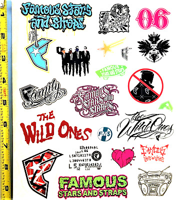 RARE Vintage! FAMOUS STARS & STRAPS Sticker 21stickers on an 8 9-3/4'' size sheet