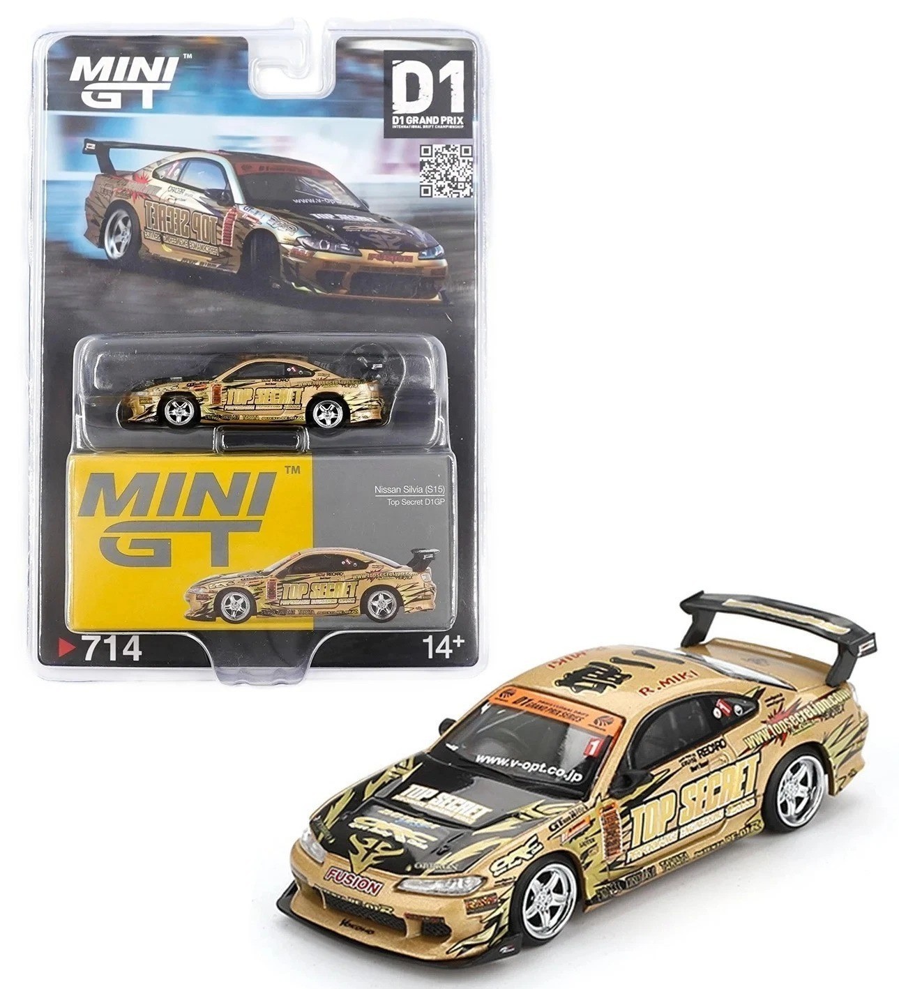 Mini GT 1:64 Nissan Silvia (S15) Top Secret D1GP Gold