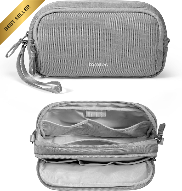 Water Resistant Dual Compartment Tech Pouch for Charger, Cord, Power Bank
