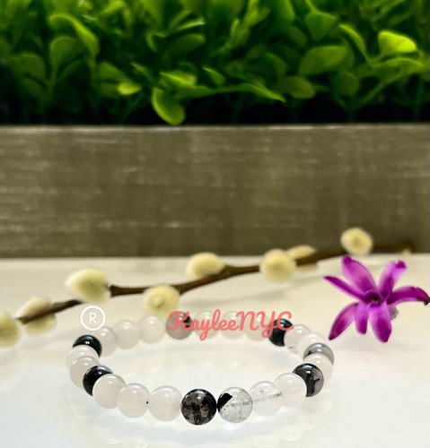 Wholesale 6 Pcs Tourmalinated Quartz 8mm 7.5” Crystal Healing Stretch Bracelet