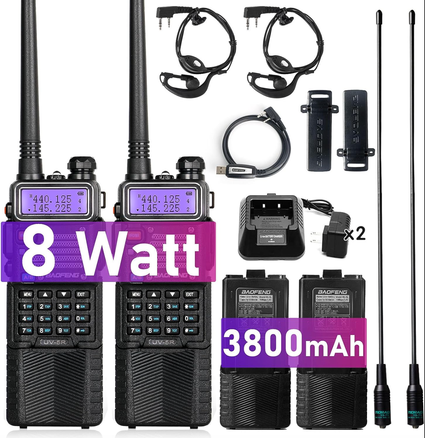 Long Range Walkie Talkie 100 Mile Two Way Radio Charge Heads