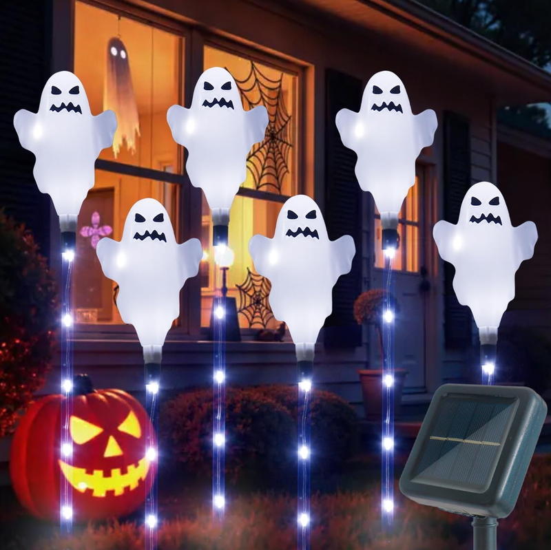Solar Halloween Ghost Pathway Lights 6 Pack Stake Outdoor Waterproof Yard Decor