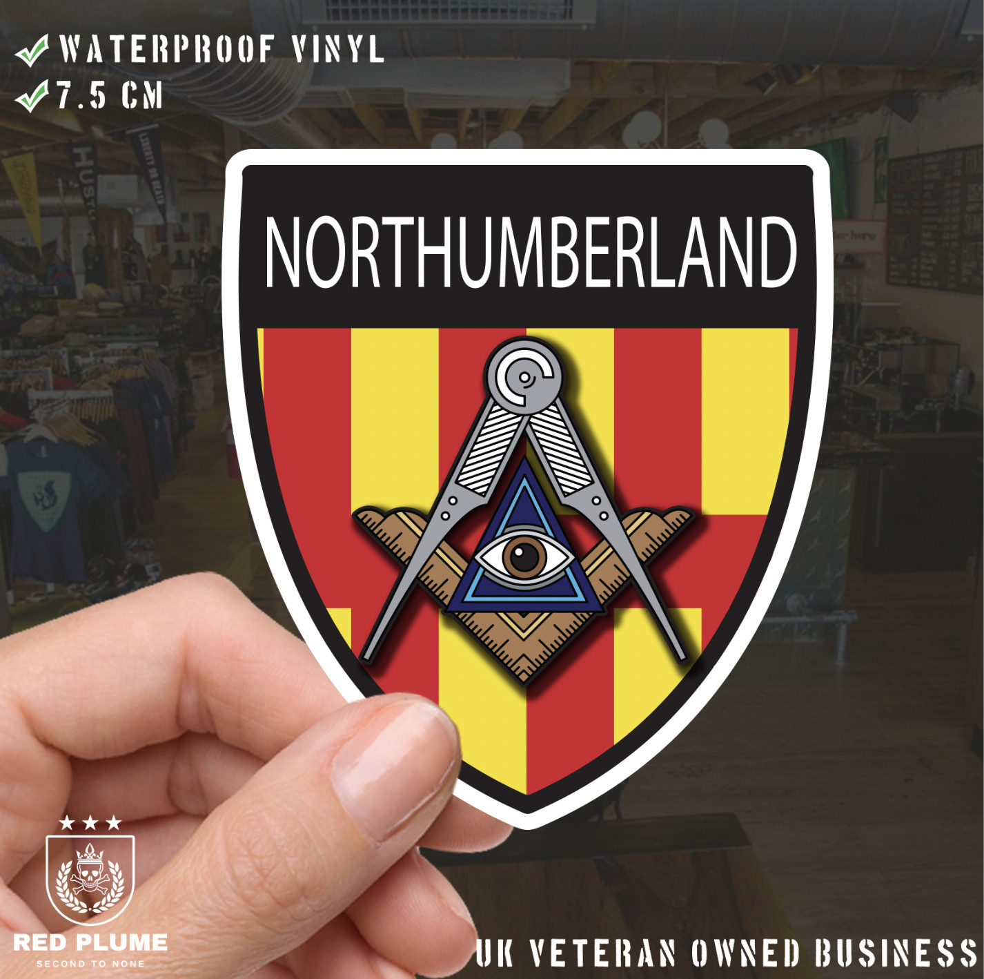 Northumberland Masonic Shield Sticker - Picture 1 of 4