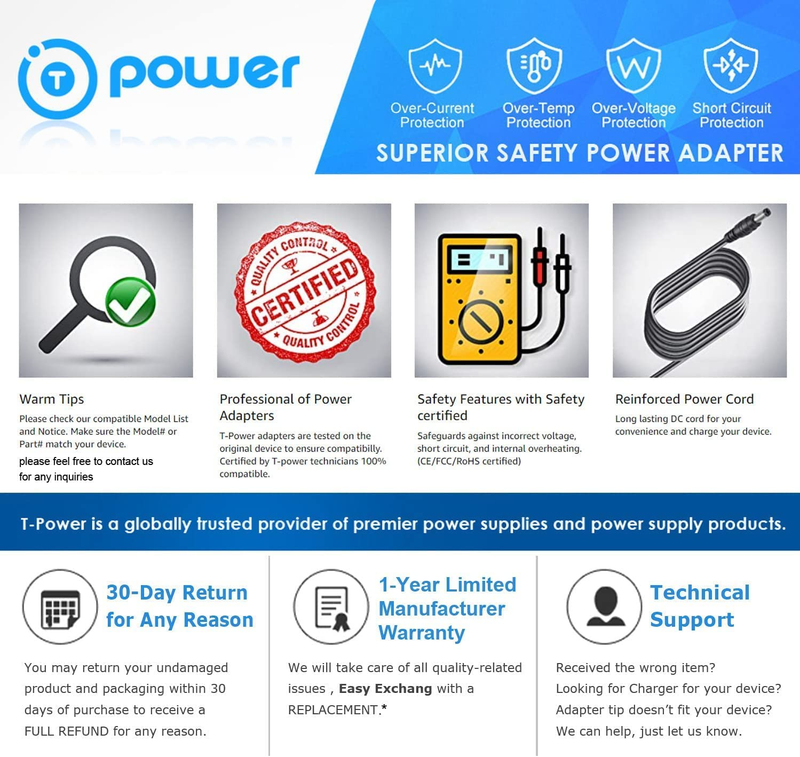 T-Power AC Adapter for 19VDC Netgear Nighthawk X6 X8 X10 AX8 AX12 AD7200 R9000