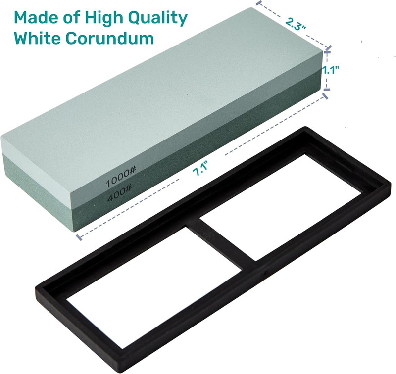 Knife Sharpening Stone with Non-Slip Rubber Base, 400/1000 Grit Premium Whetston