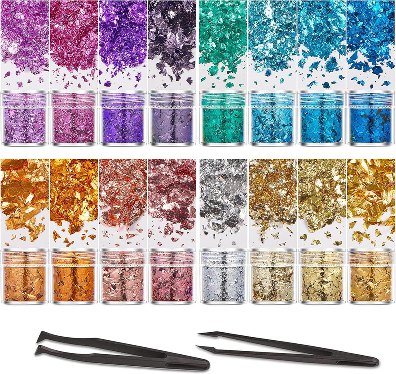 Gold Foil Flakes,16 Bottles Gilding Flakes Set,Gilding Flakes,Gold Leaf Flakes,G