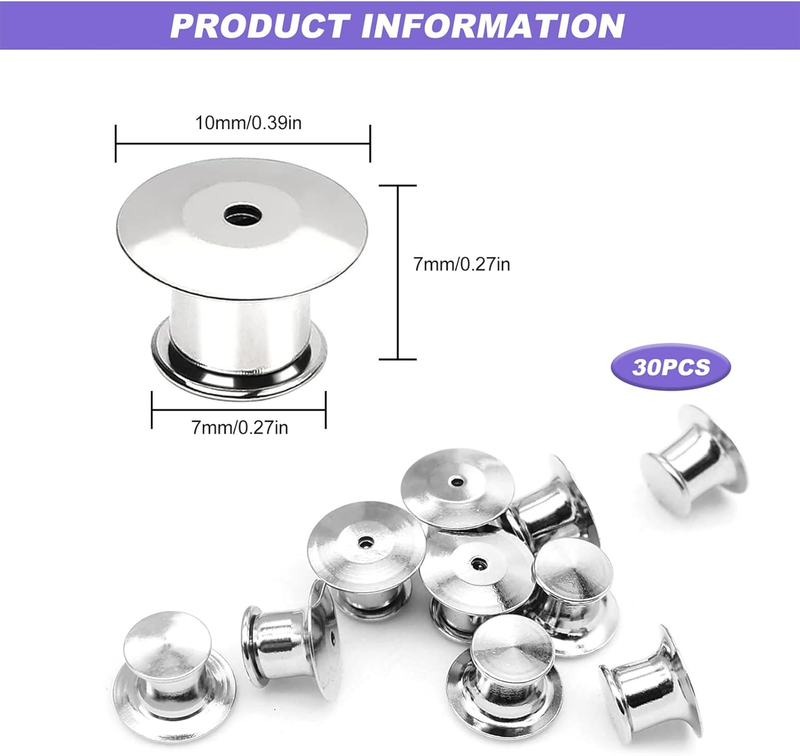 Locking Pin Backs, 30 Pcs Metal Pin Backings Locking Clasps for Jewelry Pins Bad