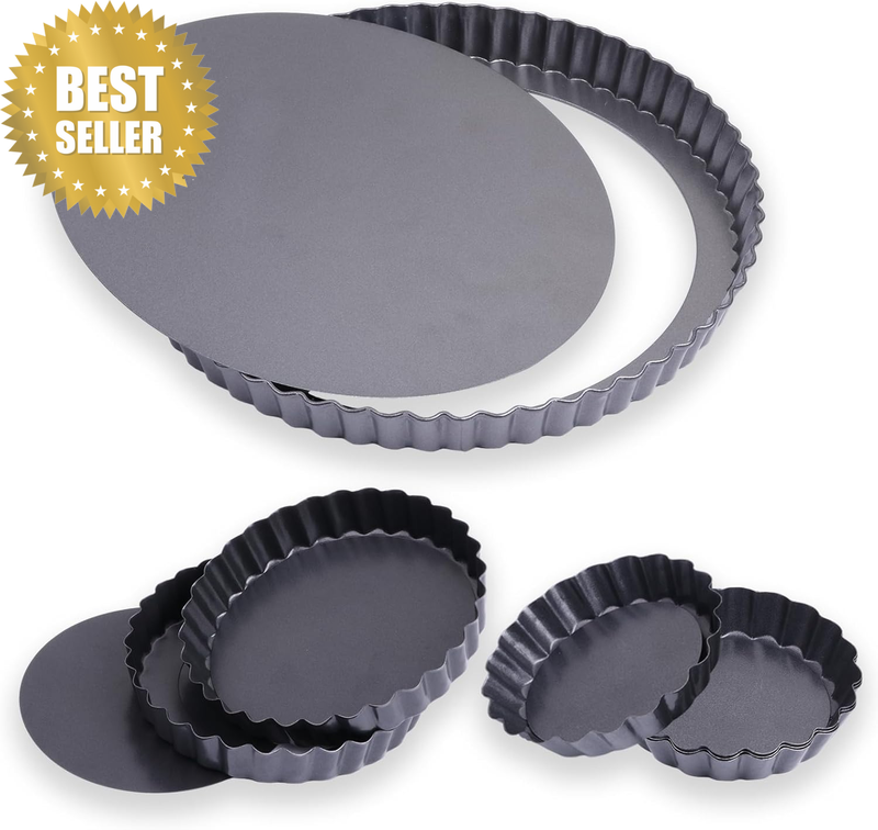 9.5 Inch Non-Stick Tart and Quiche Pan with Removable Bottom, 2 Tart Pans 4.7 In