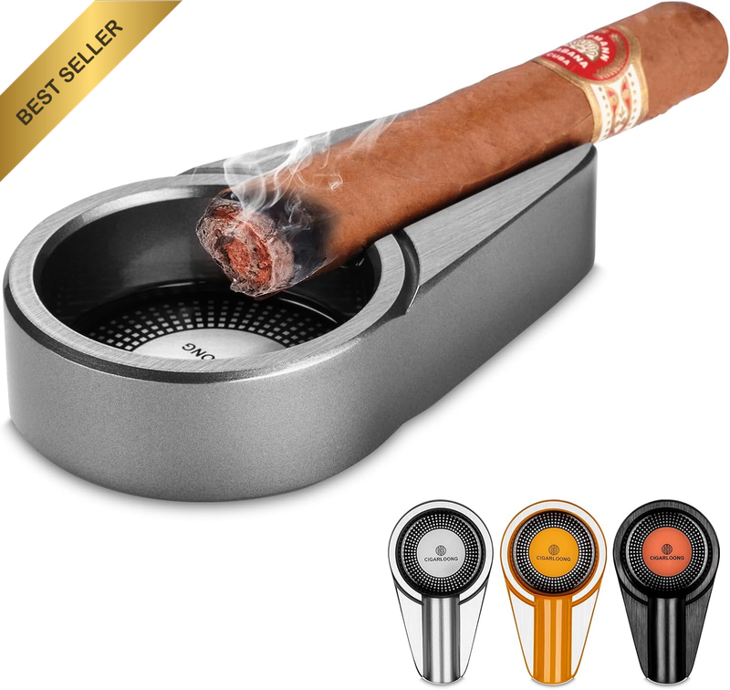 Outdoor Cigar Ashtray, Metal Ashtray, Portable Cigar Ashtray with Single Large H