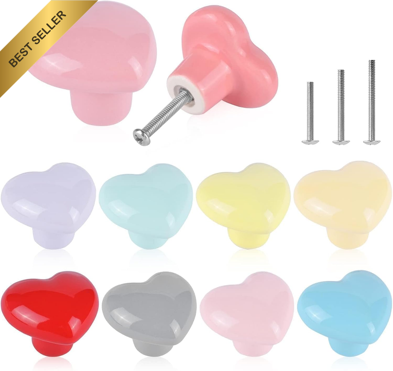 10X Colorful Cute Glossy Ceramic Knobs Door Pull Knob Cabinet Love-Heart Shape C
