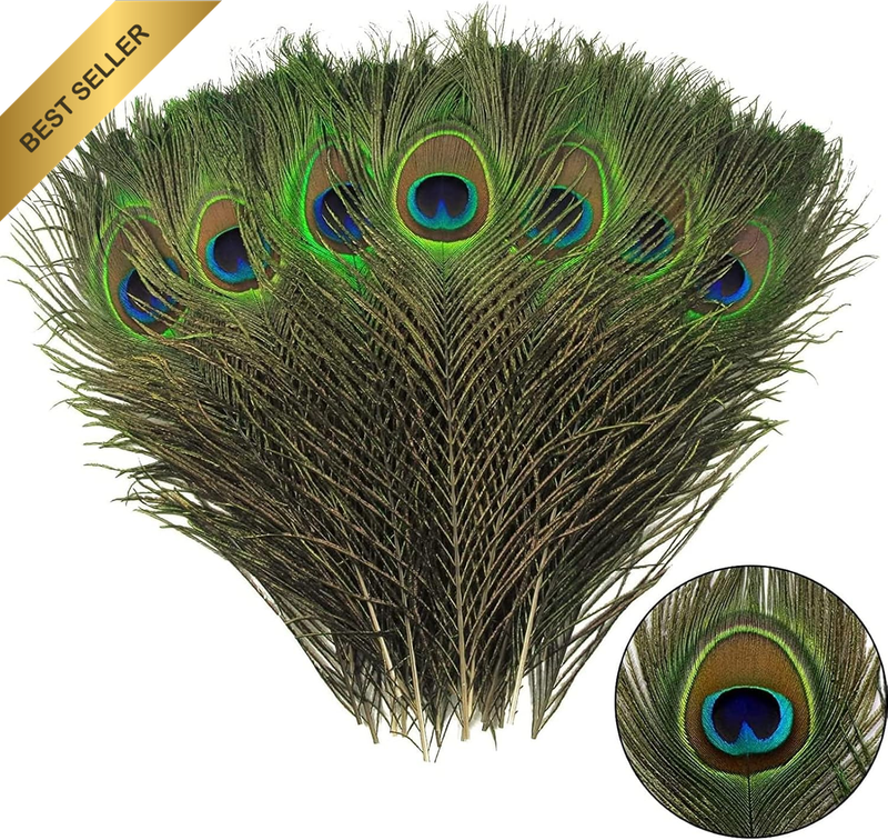 Natural Peacock Feathers, 15 Pieces, 25-30Cm Long, Large Eye Tail Feathers for W
