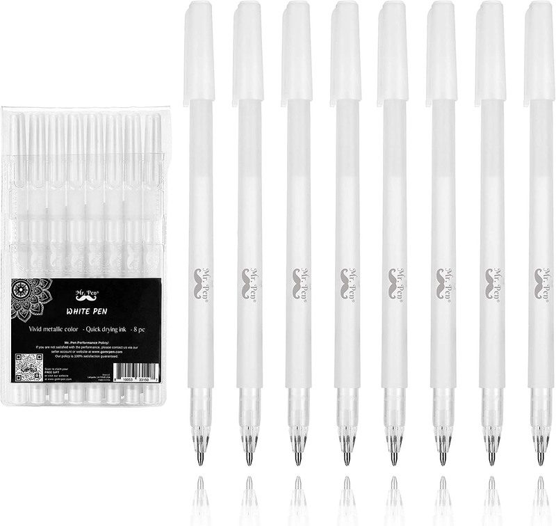 - White Pens, 8 Pack, White Gel Pens for Artists, White Gel 