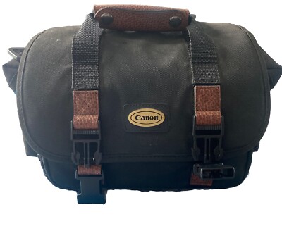 Vintage CANON Camera Bag Case Black Leather Accent Canvas NoShoulder Strap