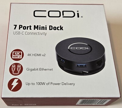 CODi 7 Port Mini Dock USB-C Connectivity, 2k HDMI x 2, Gigabit Ethernet, A01058