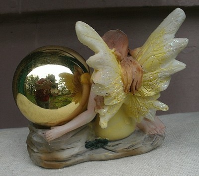 Reflecting Fairy Figurine Metallic Gold Gazing Ball glittery wings fantasy