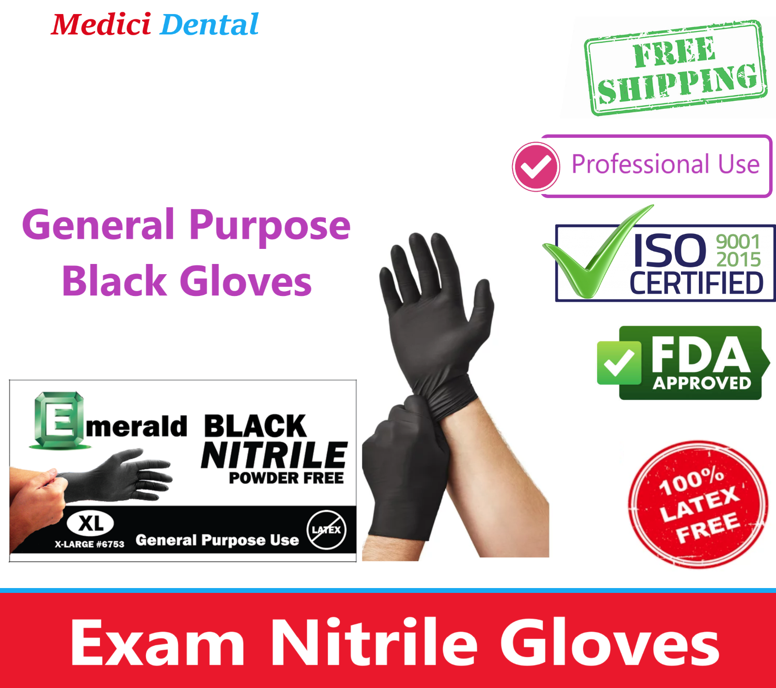 Tattoo Nitrile Exam Gloves Black Emerald, FDA Approved, 3 ml Thick, Upto 1000/Bx