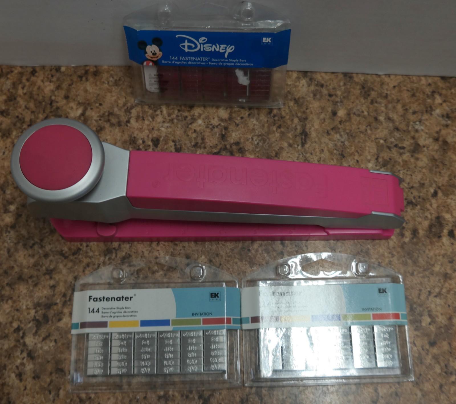 EK Success Pink Fastenater Decorative Bar Stapler 3 packages Staples Included
