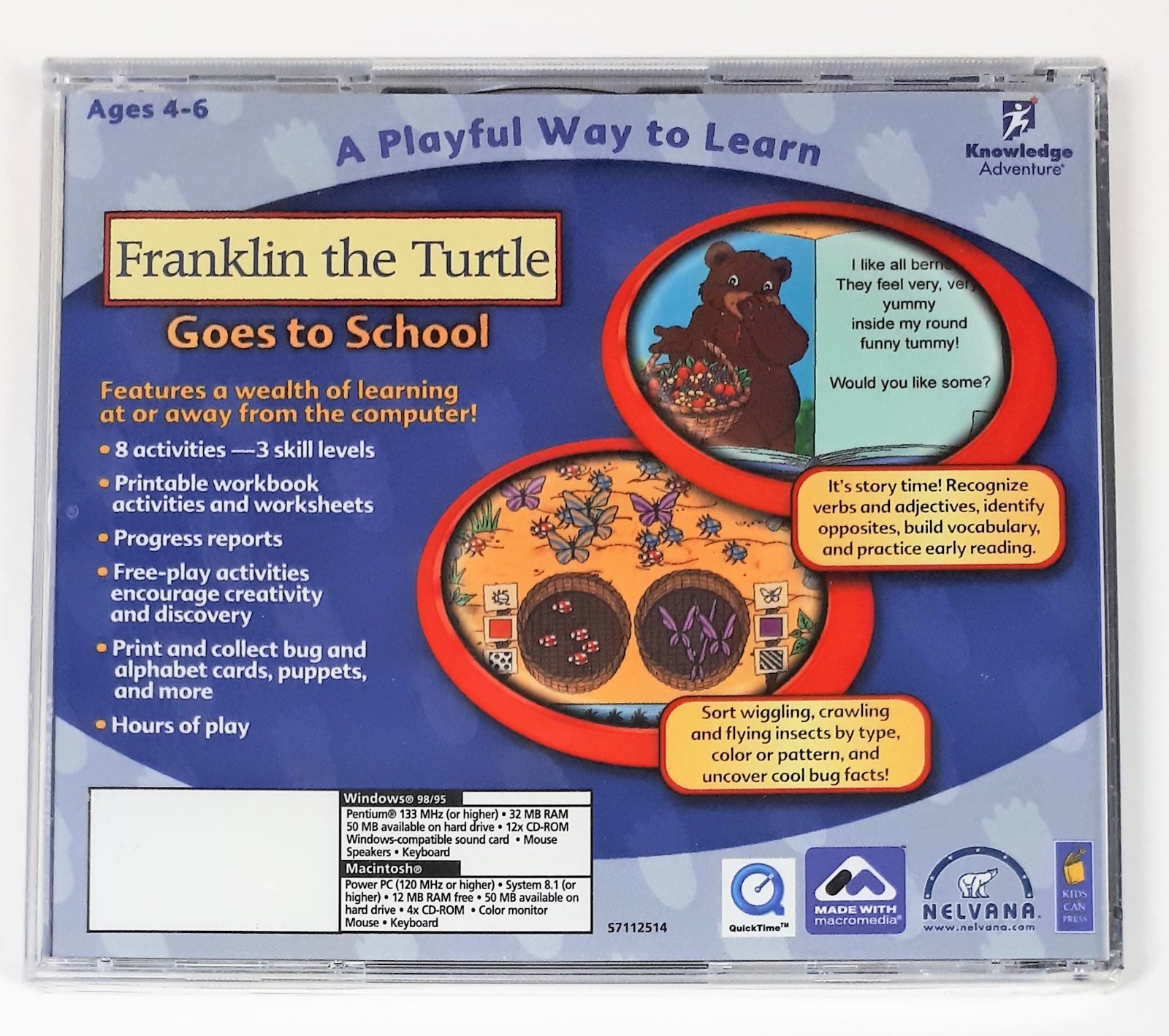 Franklin the Turtle Goes to School 2 CD Set; Ages 4-6; Windows 95/98, Macintosh