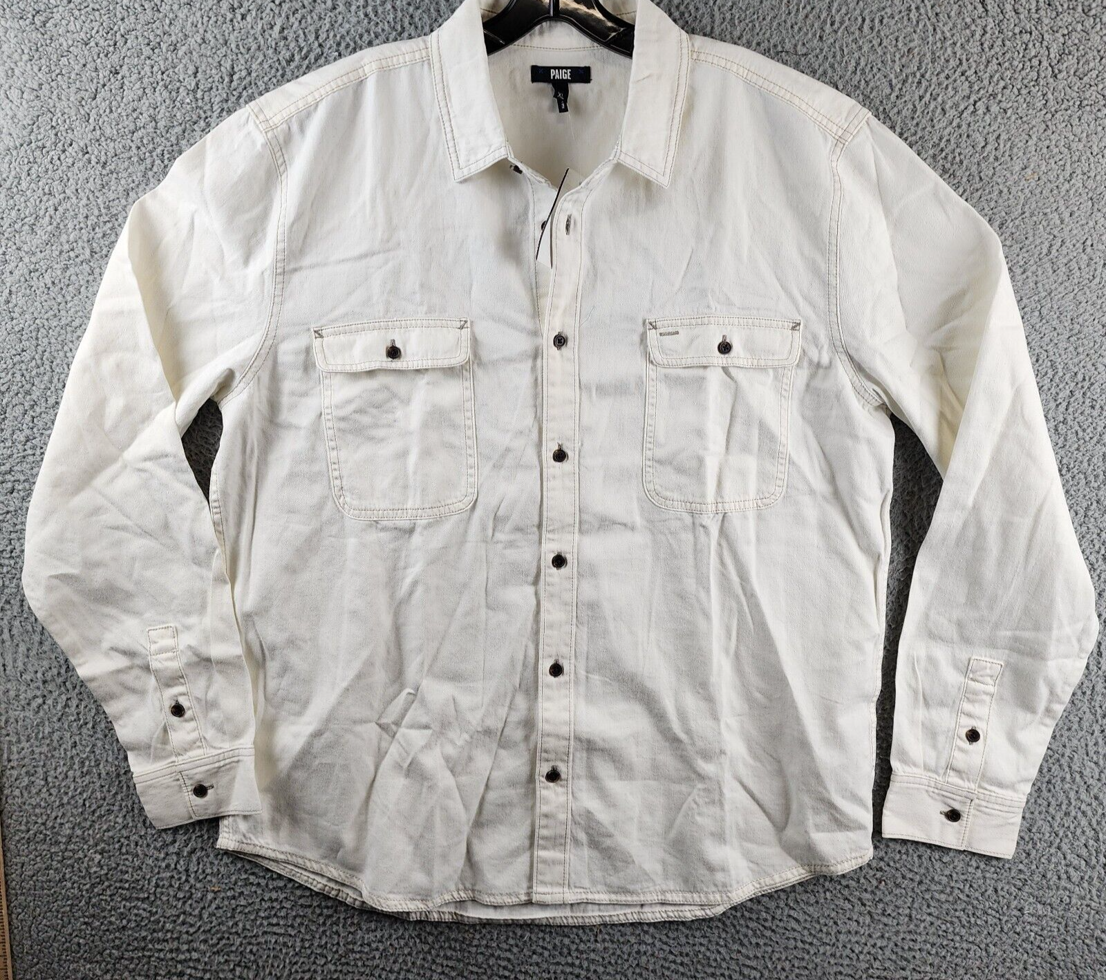 PAIGE Martin Long Sleeve Button Front Shirt Men's XL Warm Moonlight Collared - Picture 2 of 13