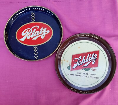 Lot of 2 Vintage  Beer Tray's Blatz & Schlitz Milwaukee Wisconsin 12''