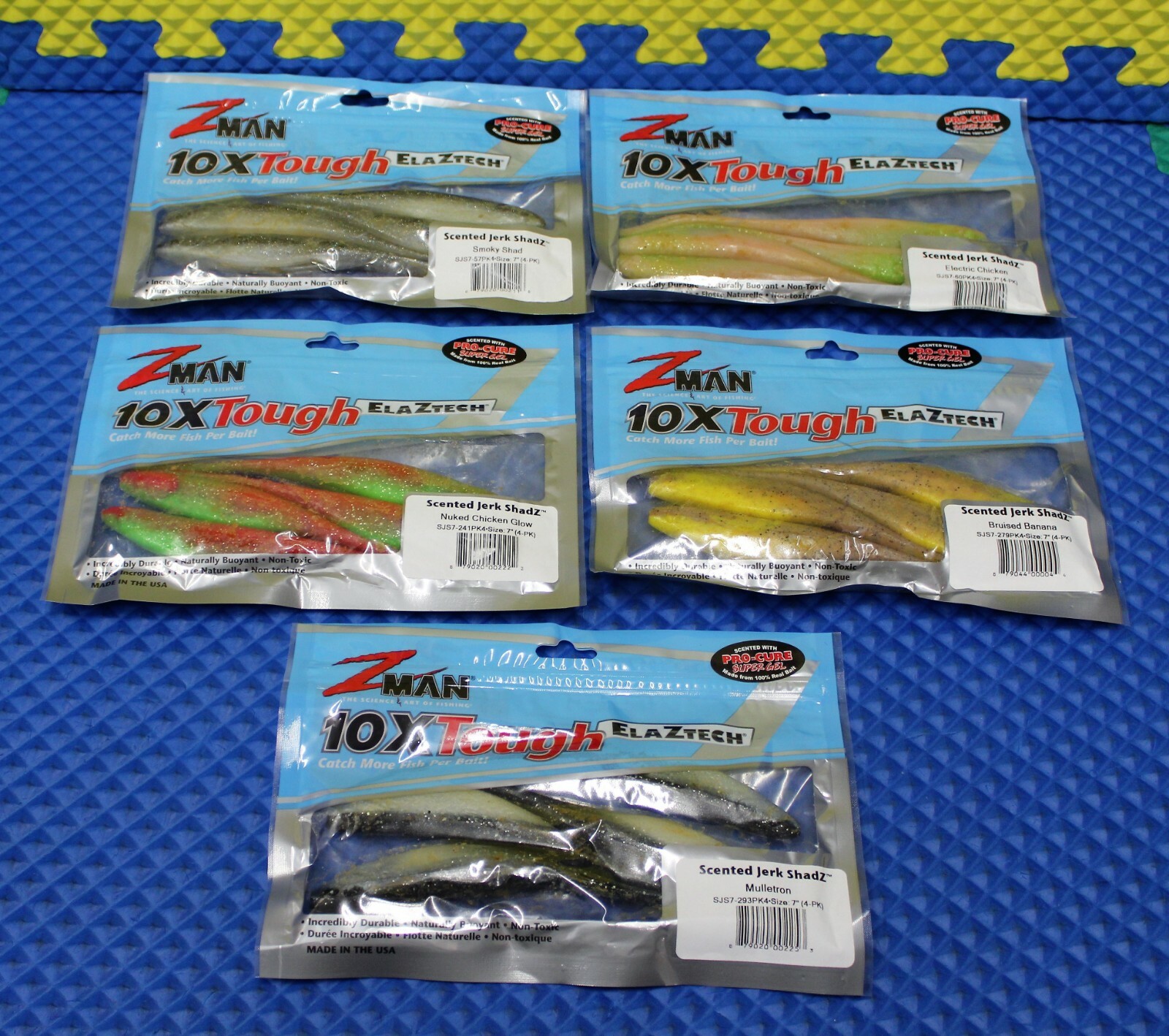 Z-MAN 10XTough ELAZTECH Scented Jerk ShadZ SJS7-PK4 Size 7