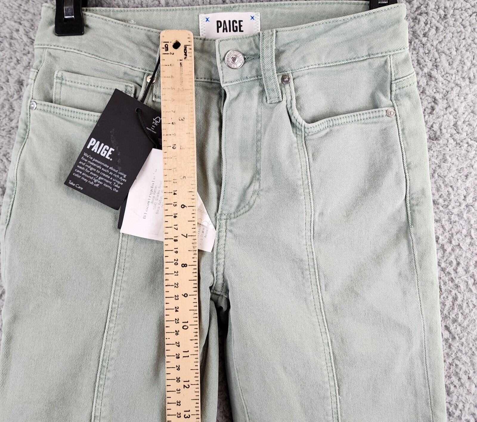 PAIGE Cindy High Rise Ankle Straight Jeans Women's 24 Vintage Light Mint Solid - Picture 13 of 18
