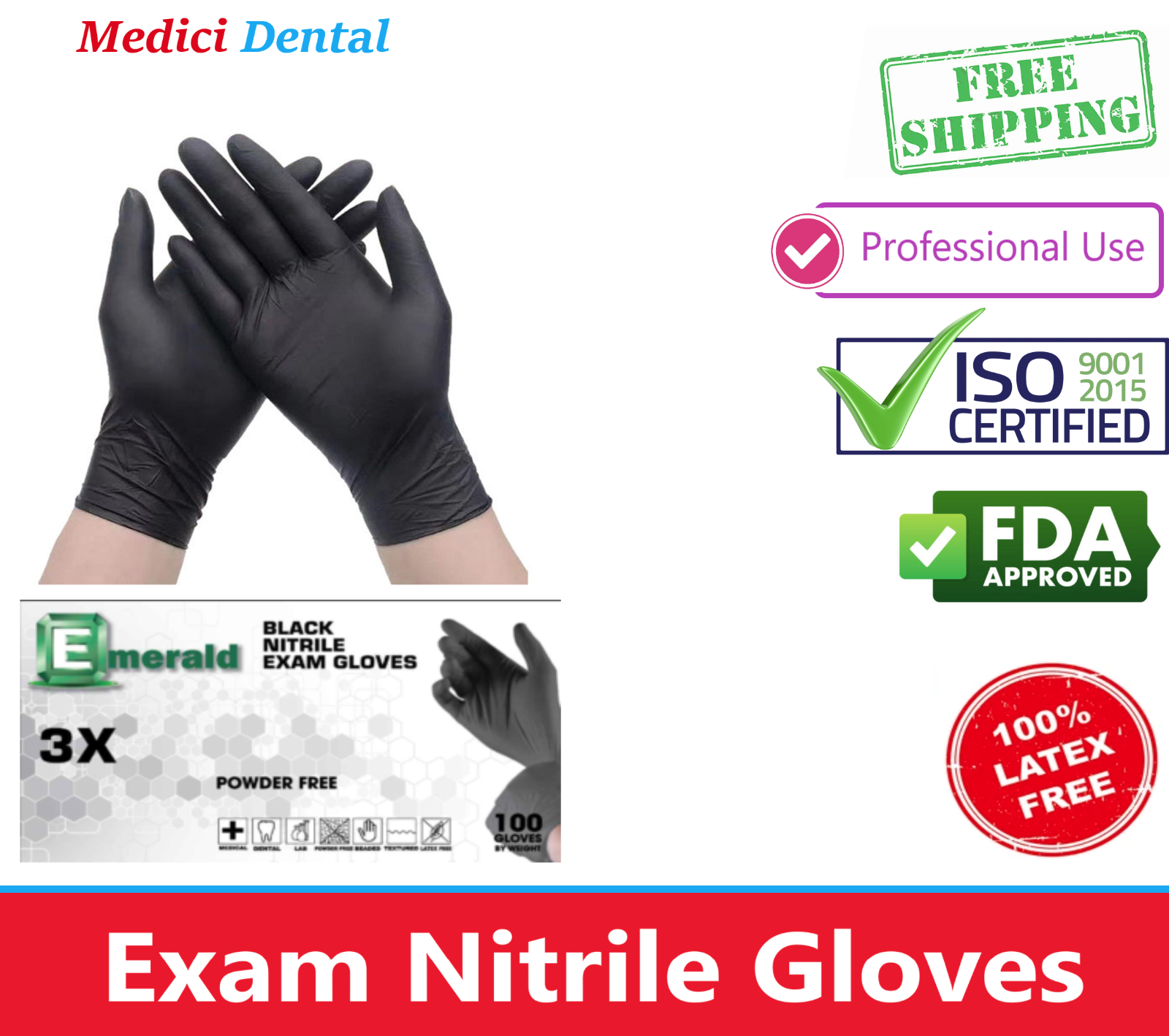 Tattoo Nitrile Exam Gloves Black Emerald, FDA Approved, 3 ml Thick, Upto 1000/Bx