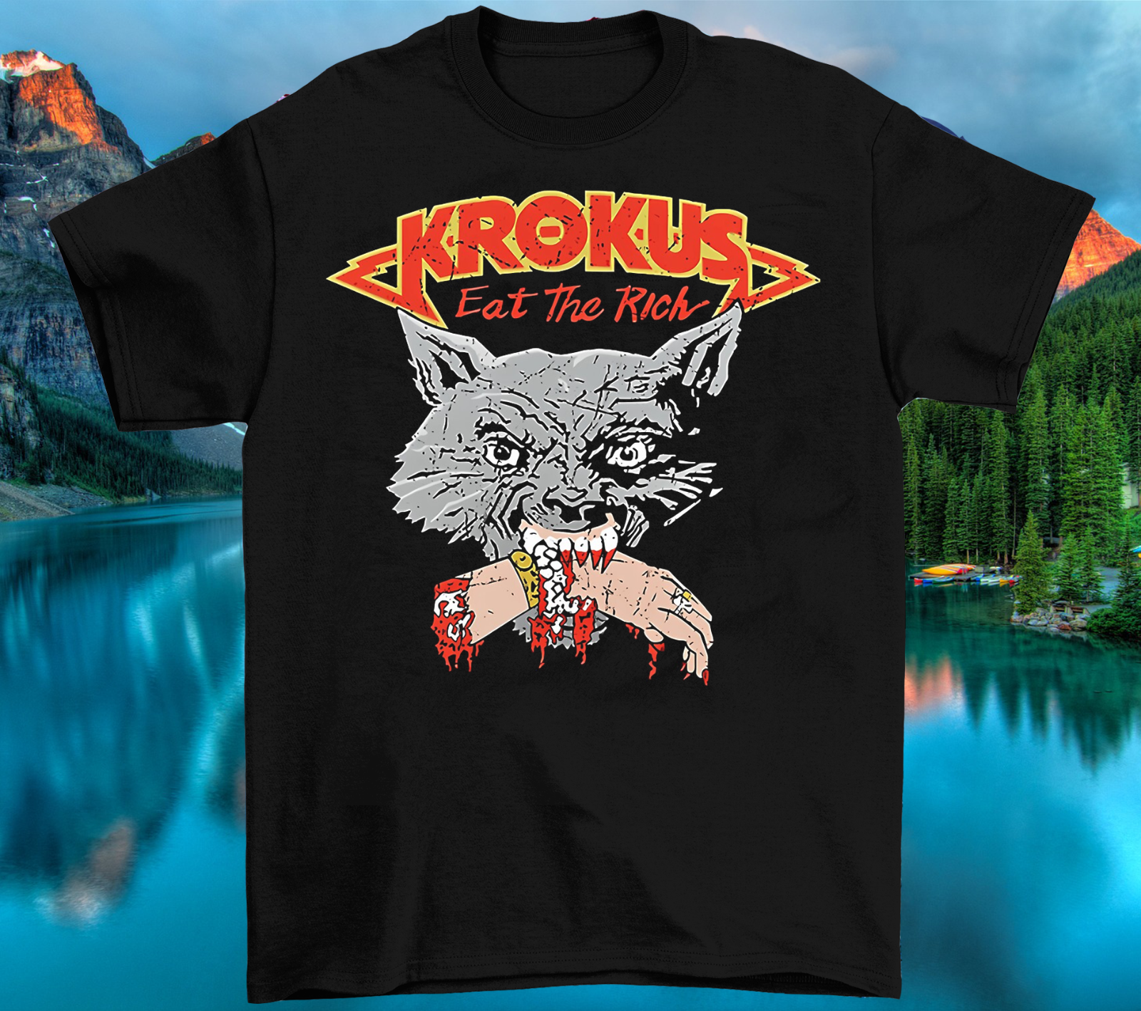 New KROKUS Band Eat The Rich Cotton Black Full Size Unisex Tee