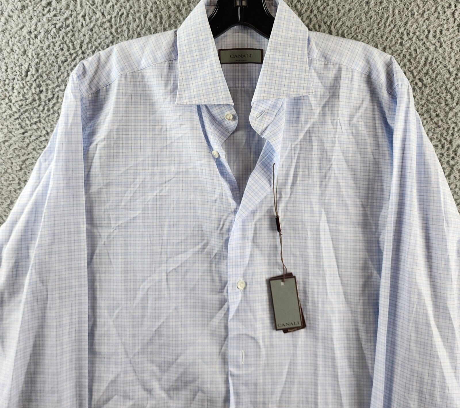 Canali Tonal Check Regular Fit Dress Shirt Men's 41/16 Blue Collared Long Sleeve - Picture 4 of 14