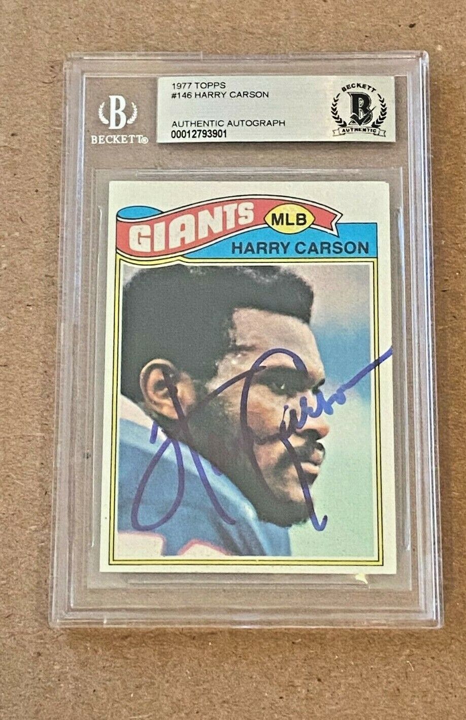 HARRY CARSON SIGNED 1977 TOPPS ROOKIE CARD BECKETT BAS NEW YORK GIANTS. rookie card picture