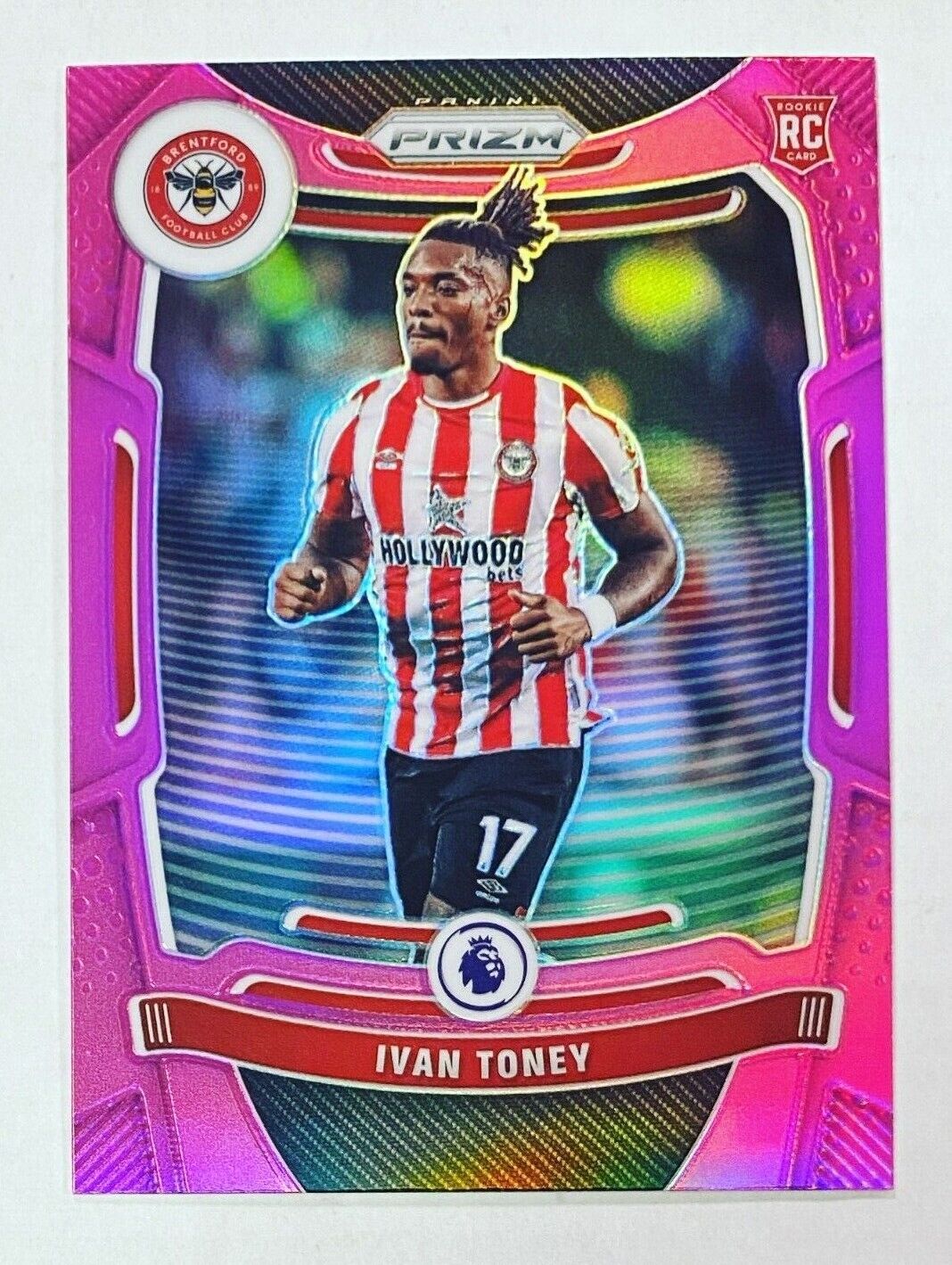 2021-22 Panini Prizm English Premier League EPL Ivan Toney Pink Rookie Card RC. rookie card picture