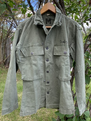 Vintage 40s WWII US ARMY HBT Herringbone Uniform 13 Star Button Shirt  Jacket.