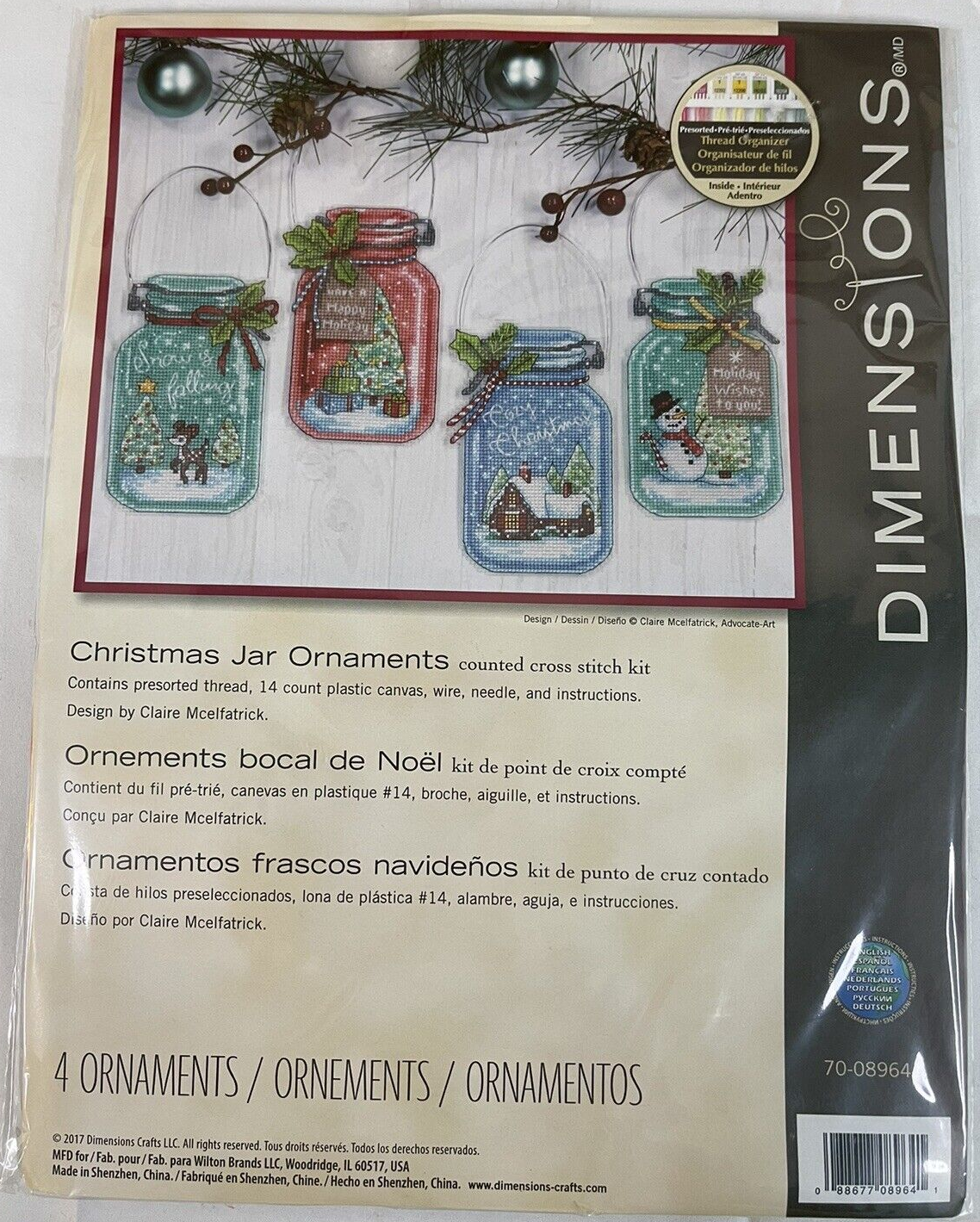 Christmas Ornament Set, Counted Cross Stitch Kit Snowman Tre