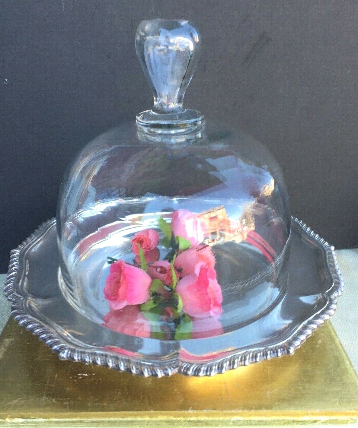 Antique French Glass Cloche Dome With Antique English Plate