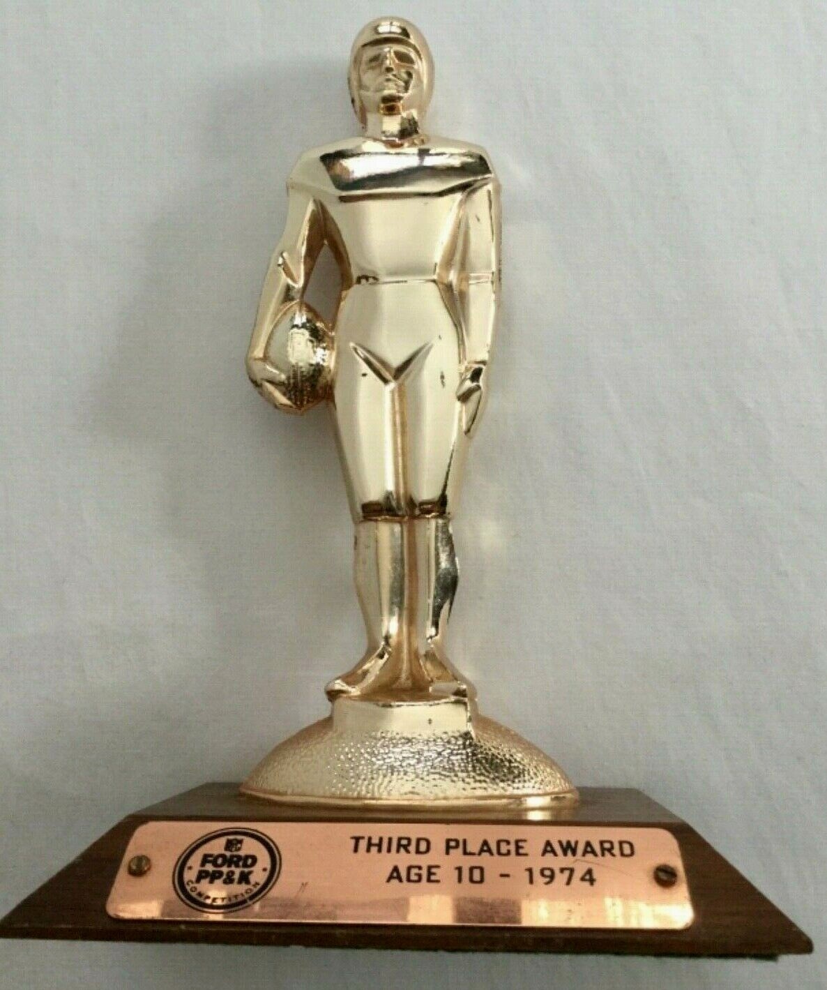 Vintage 1974 Ford Punt Pass & Kick Football Trophy 3rd Place Age 10 Solid Metal