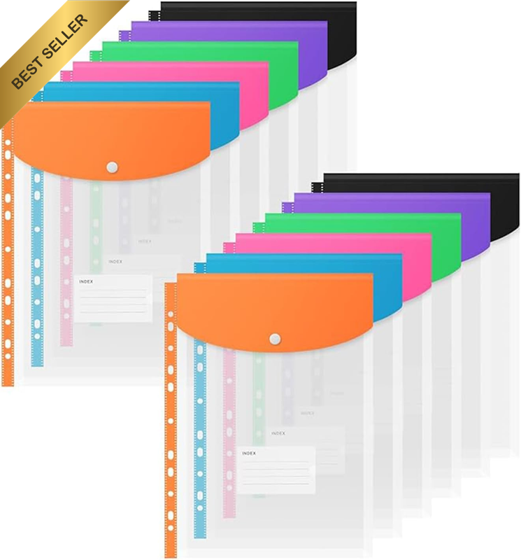 A4 Plastic Wallet Folders 12 Pack 11 Holes Expandable Binder Folders for 2/3/4 R