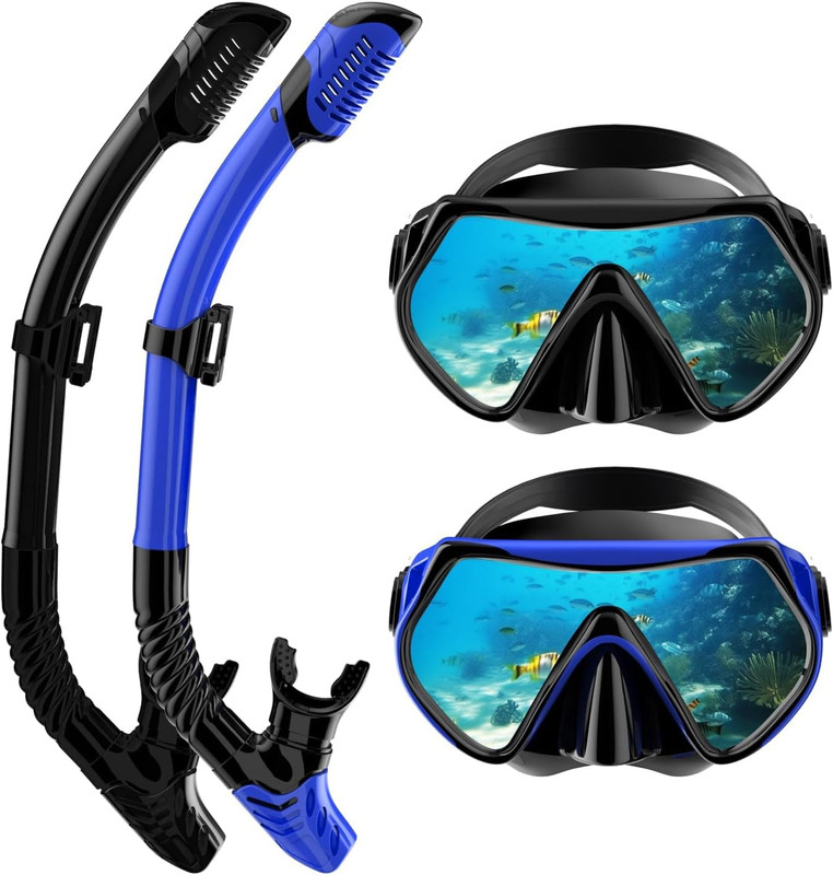 Snorkeling Gear for Adults, Dry-Top Snorkel Set Scuba Diving Mask,