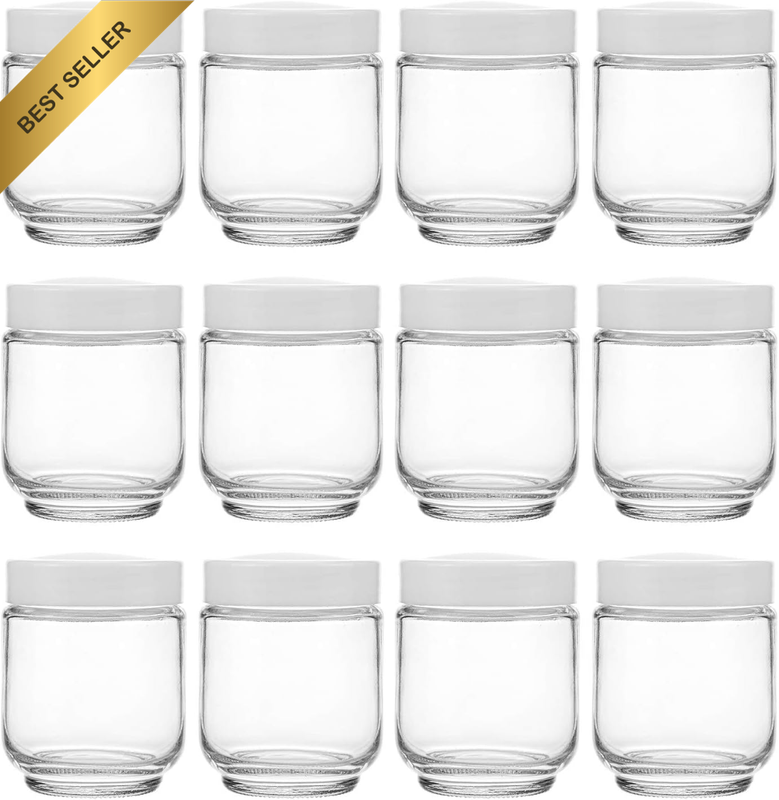 12 Pack 6Oz Clear Glass Jars with White Lids for Spices, Party Favors, Jams Etc.