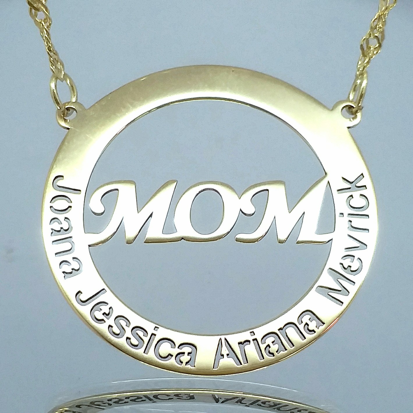 Personal Solid Gold ROUND PANDENT MOM Mother letters & Children Names + Necklace