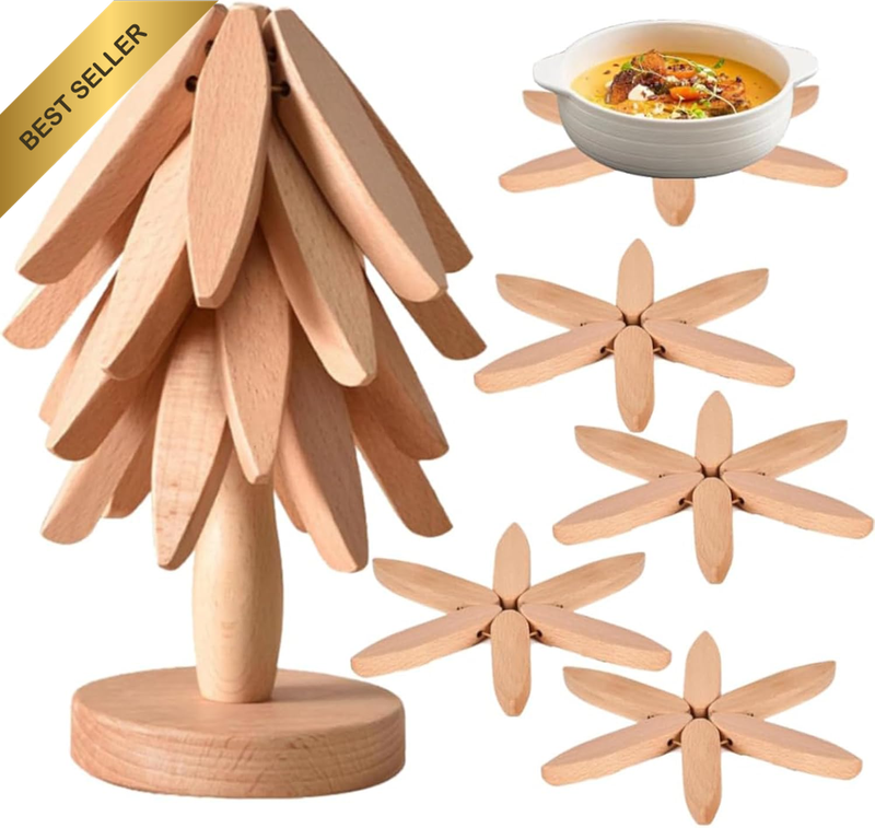 Wooden Tree Coasters Set of 4 – Wooden Trivets for Hot Dishes, Pots, Bowls, Coff