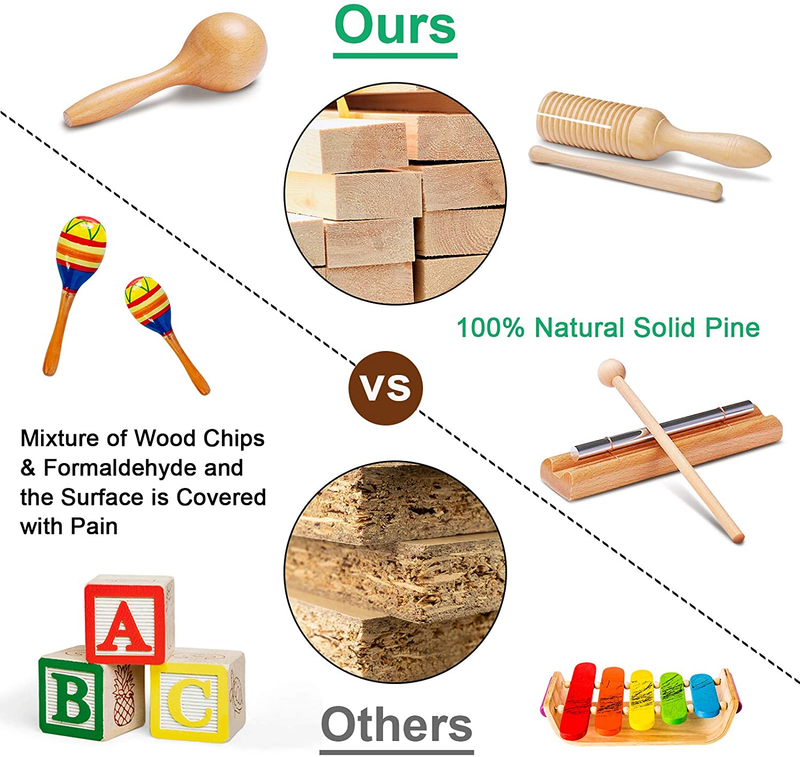 Toddler Musical Instruments Kit, Natural Wooden Toy Set for Kids with Storage Ba