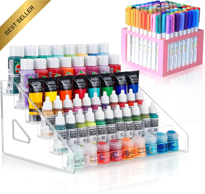 6 Layer Acrylic Paint Organizer & Paint Brush Holder Snap-On Design Easy Assembl