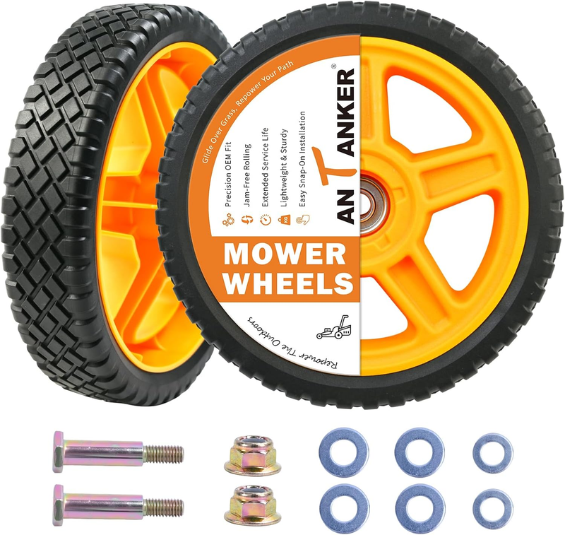 2 Pack 8 Inch Lawn Mower Wheels Push Mower Garden Cart Tiller Universal Bolt Nut