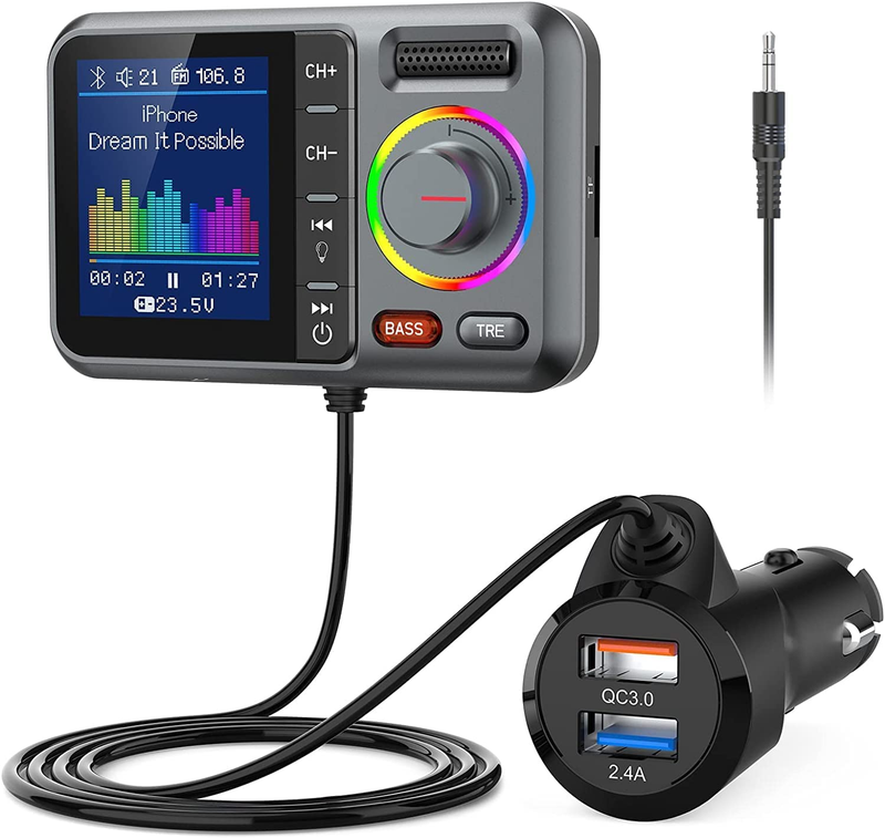 Bluetooth FM Transmitter for Car Wireless Car Bluetooth Adapter V5.0 with