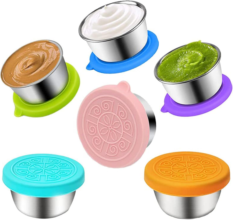 6Pcs Reusable Salad Container Set, Stainless Steel Small Containers with Lids, L