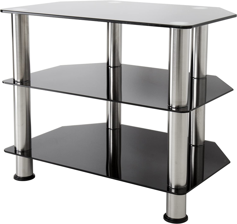 Transitional Steel and Glass TV Stand for up to 32" Tvs in Black/Chrome